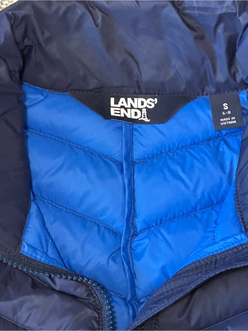 Lands' End Down Quilted Down Long Puffer Vest Navy Blue Small - Picture 5 of 9